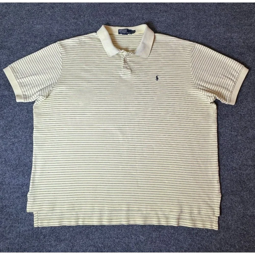 Polo Ralph Lauren Polo Shirt Mens XXL Yellow/Navy Striped Short Sleeve Casual‎